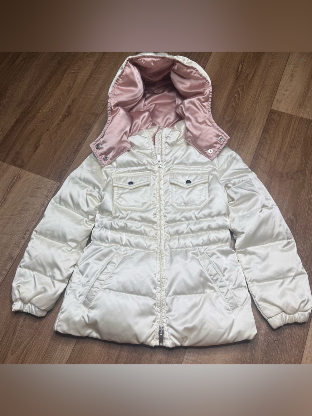 Gucci Cream Puffer Jacket with Pink Satin Hood
